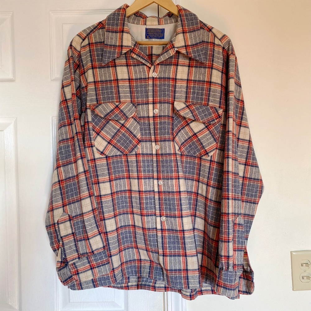 Vintage Pendleton Men's Button Down Long Sleeve Wool Shirt, Extra-Large